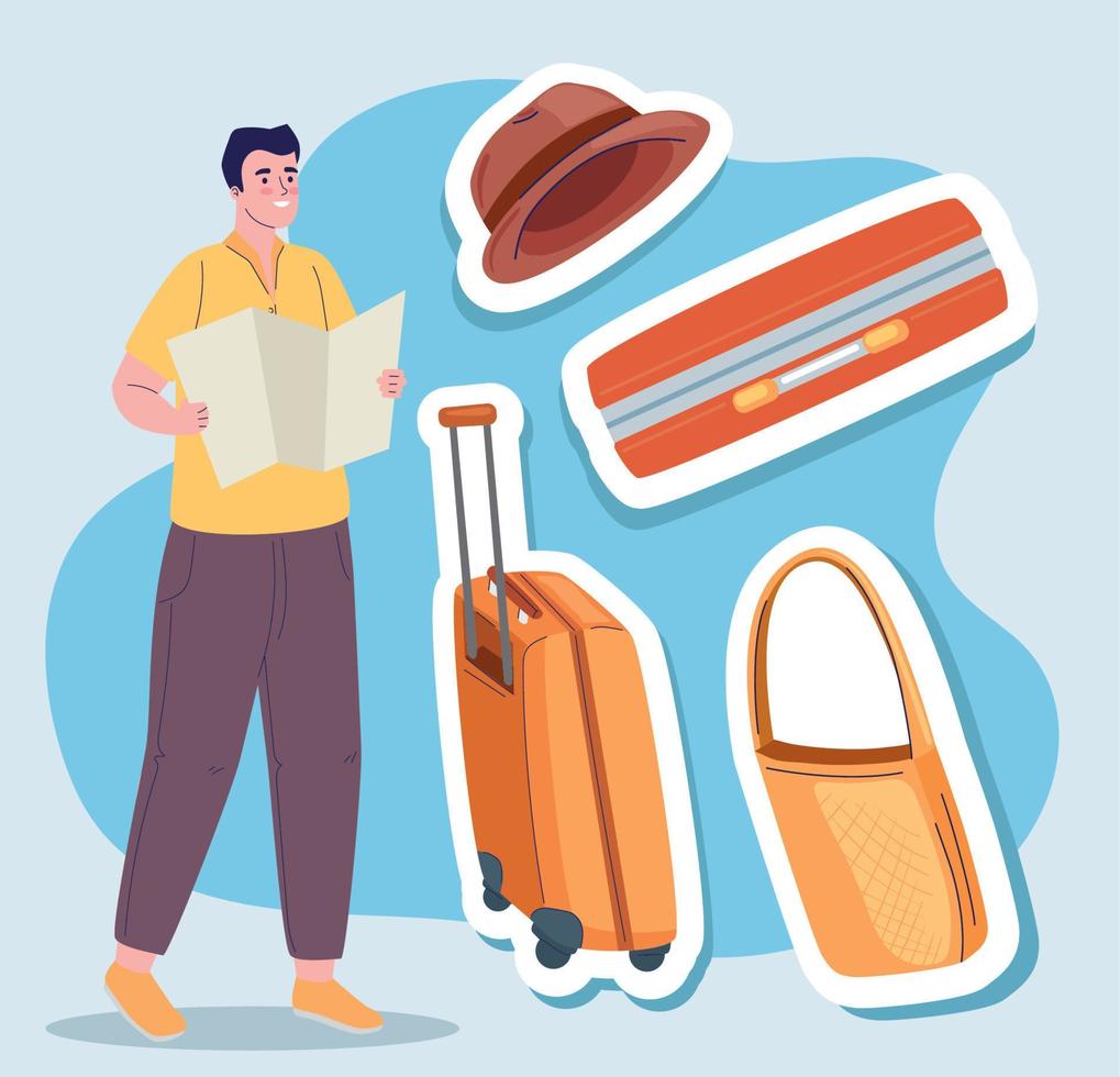 male traveler with accessories vector