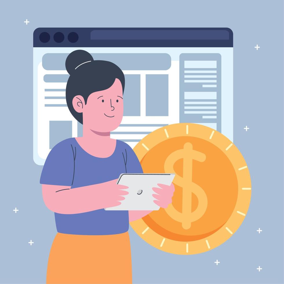 business woman with coin and template vector