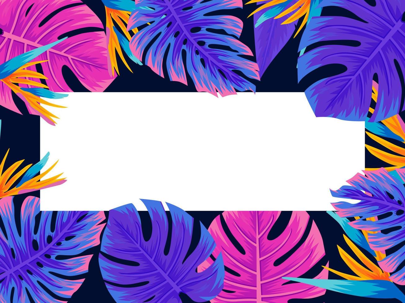 Blank banner on tropical leaves exotic design template for wedding vector