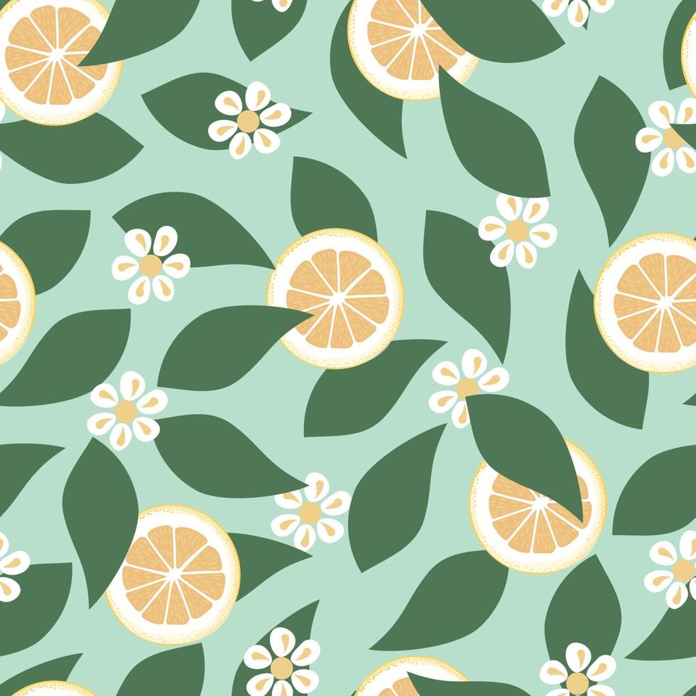Green tea with lemon seamless vector pattern