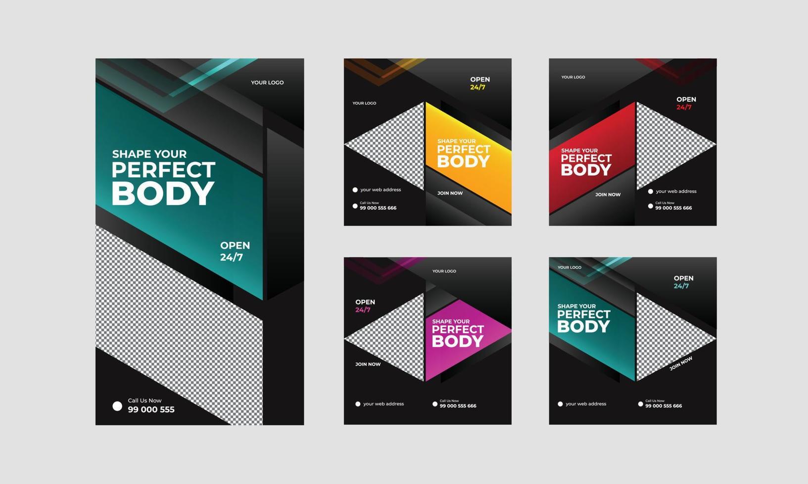 Fitness gym social media square banner template design. Usable for social media web banner and square banner. vector