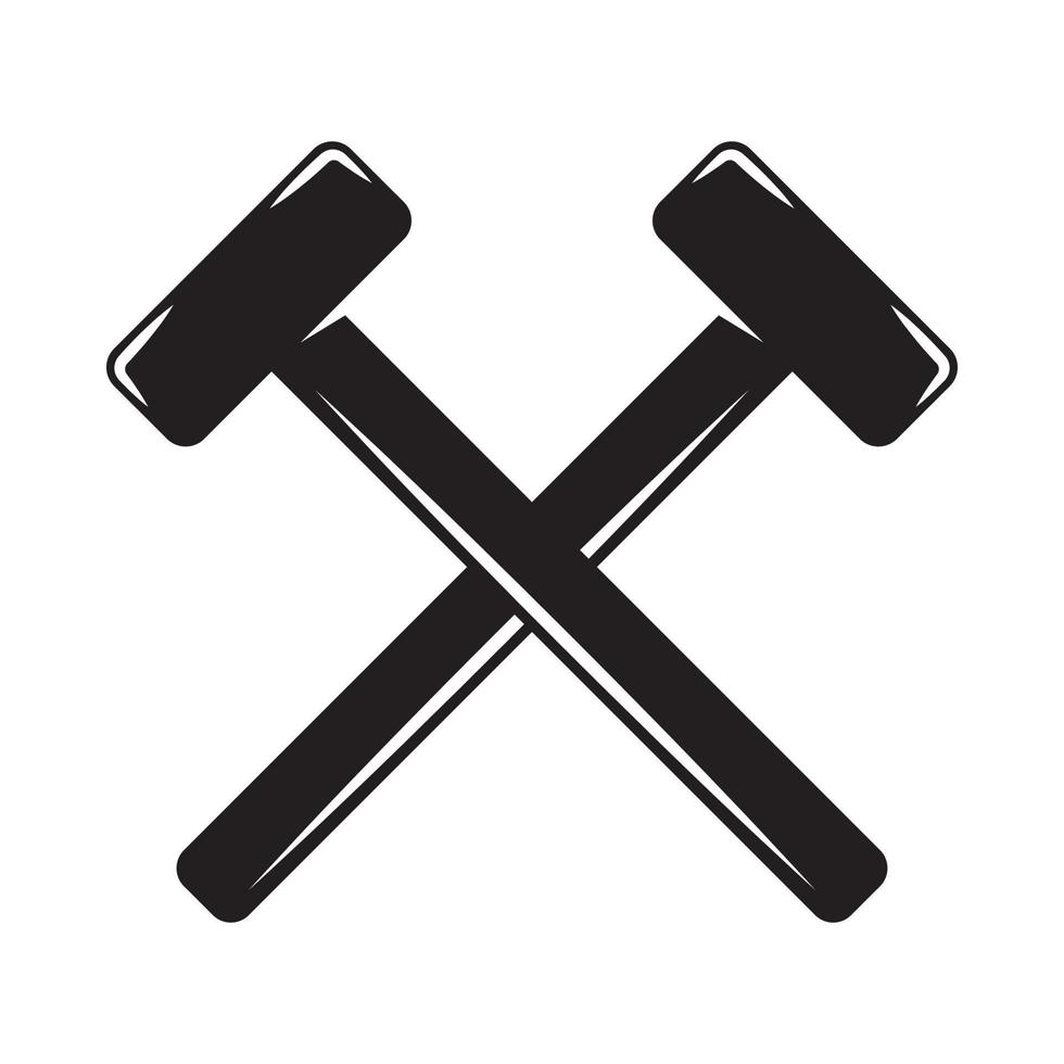 Vintage carpentry woodword mechanic big hammer cross. Can be used like emblem, logo, badge, label. mark, poster or print. Monochrome Graphic Art. Vector