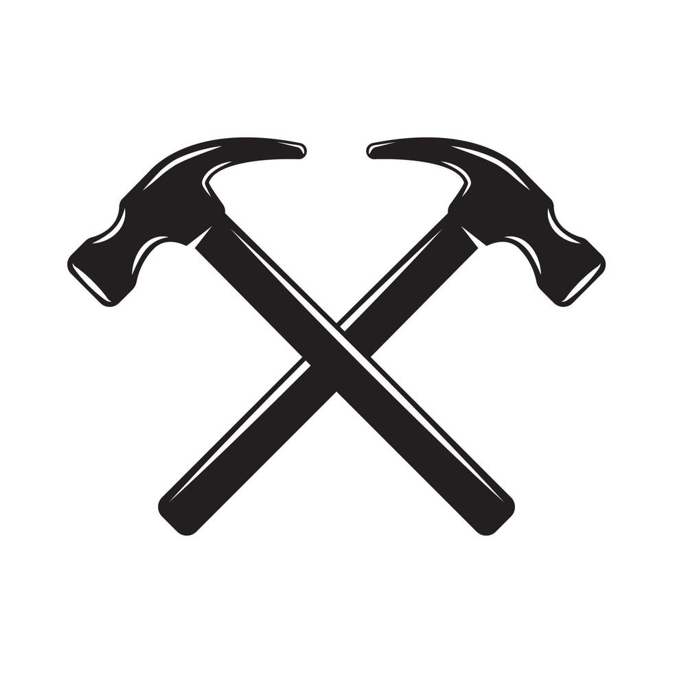 Vintage carpentry woodword mechanic hammer cross. Can be used like emblem, logo, badge, label. mark, poster or print. Monochrome Graphic Art. Vector