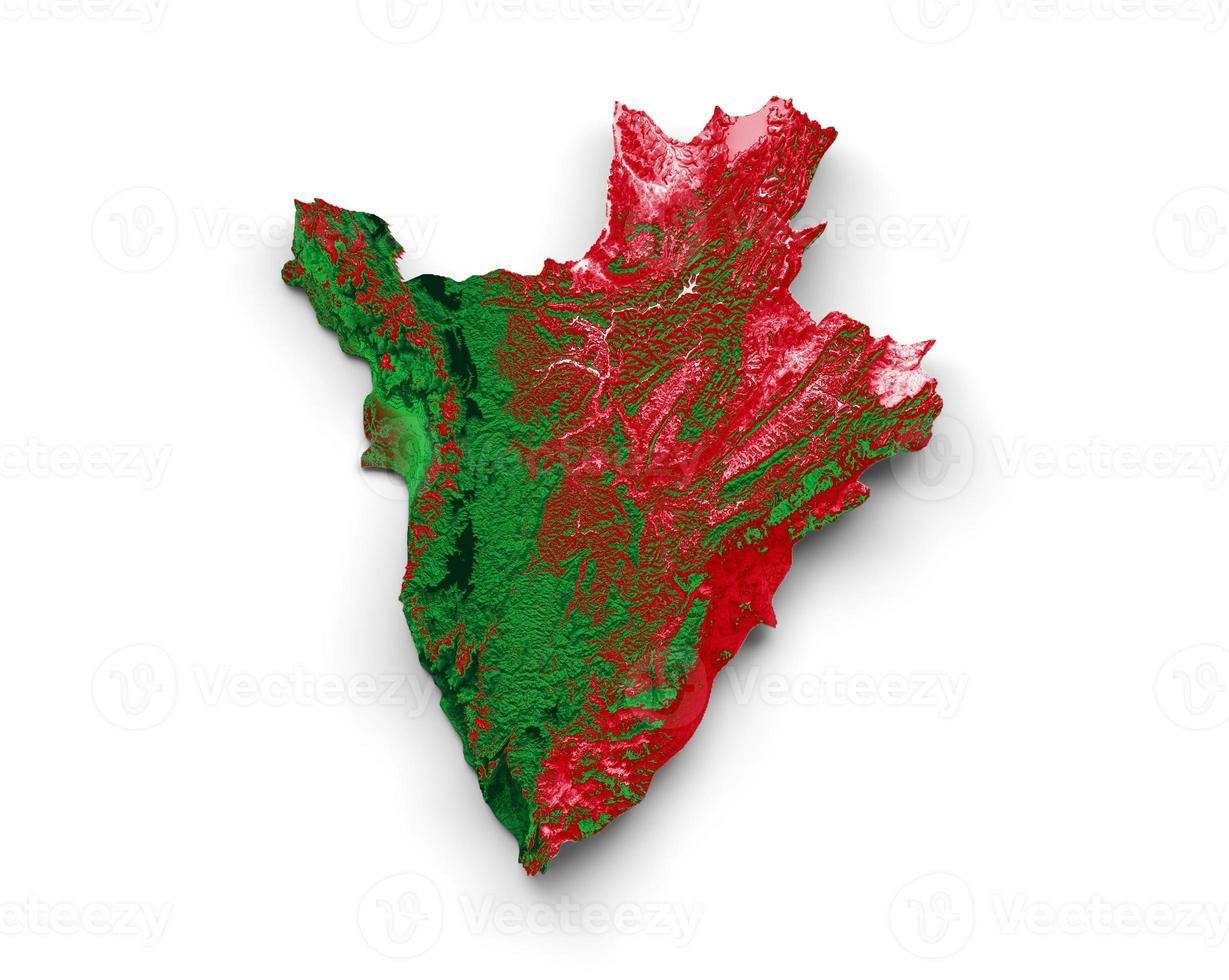 mapa de burundi con los colores de la bandera verde rojo y amarillo mapa en relieve sombreado ilustración 3d foto