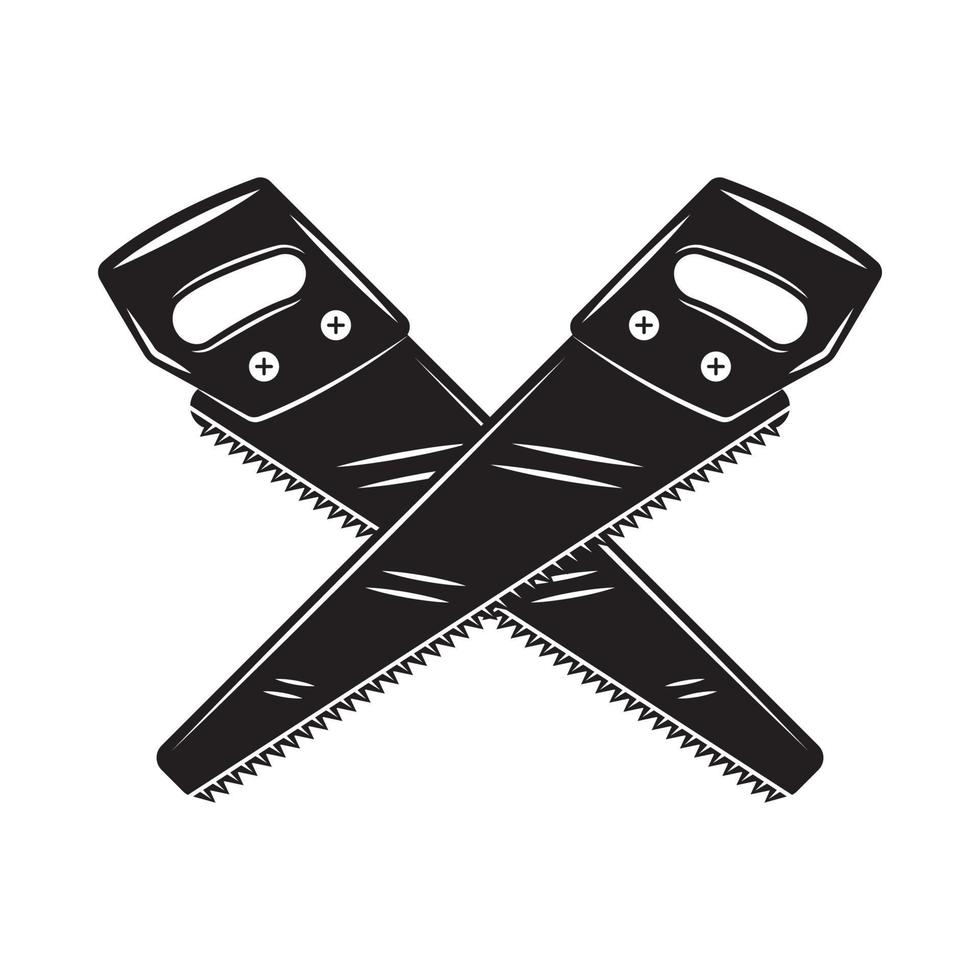 Vintage carpentry woodword mechanic long saw cross. Can be used like emblem, logo, badge, label. mark, poster or print. Monochrome Graphic Art. Vector