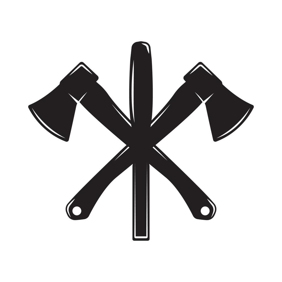 Vintage carpentry woodword mechanic axes chisel cross. Can be used like emblem, logo, badge, label. mark, poster or print. Monochrome Graphic Art. Vector