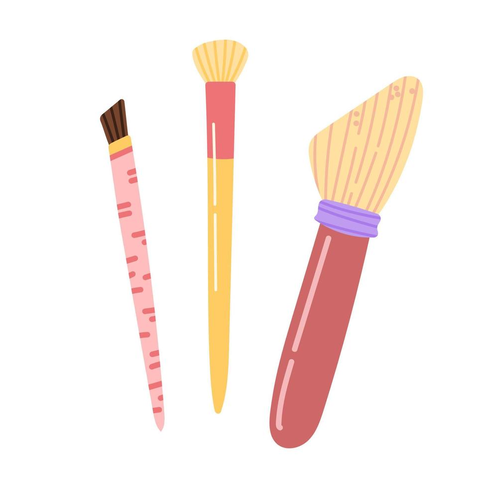 Different makeup brushes set. Tool applicator isolated on white background. Hand drawn vector illustration.