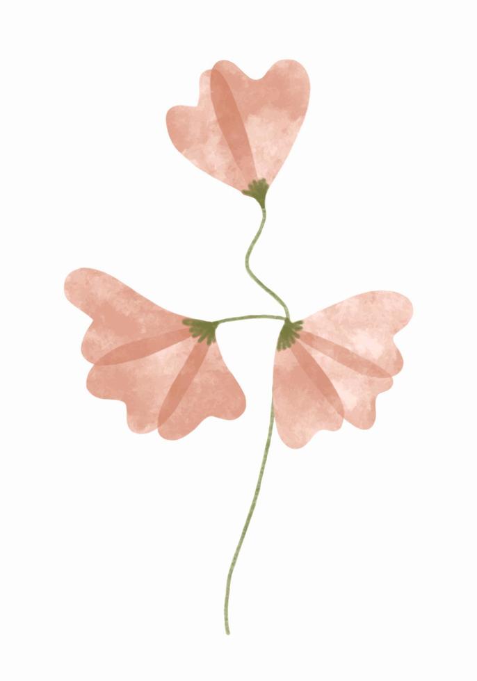 Watercolor trendy flower. Vector illustration for web, app and print. Elegant feminine shape floristic isolated sweet pea flower. Garden, botanical, minimalistic floral element.