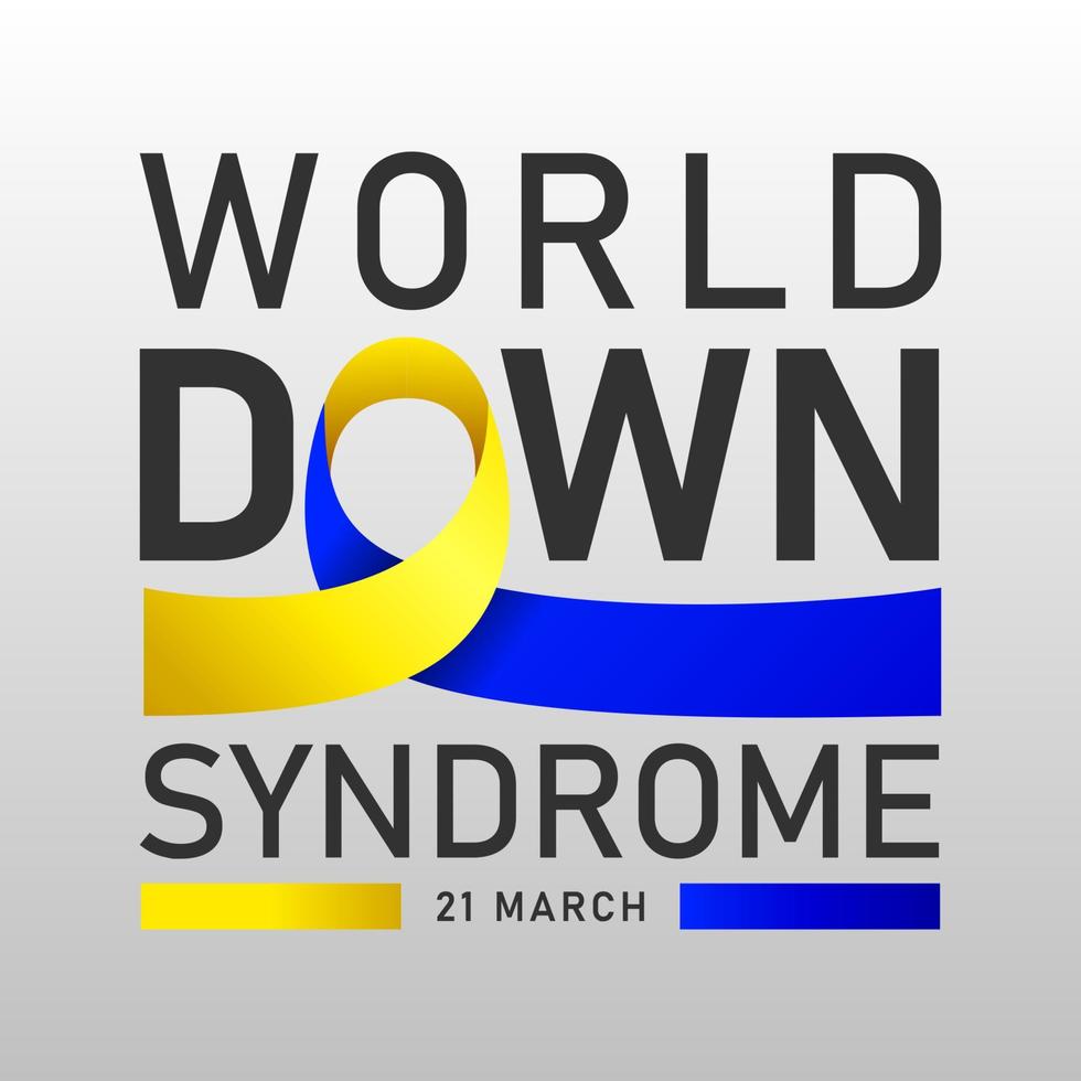 Afiche vectorial del día mundial del síndrome de down con cinta azul y amarilla. cartel social 21 de marzo día mundial del síndrome de down. vector