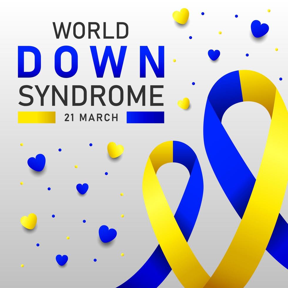 Afiche vectorial del día mundial del síndrome de down con cinta azul y amarilla. cartel social 21 de marzo día mundial del síndrome de down. vector