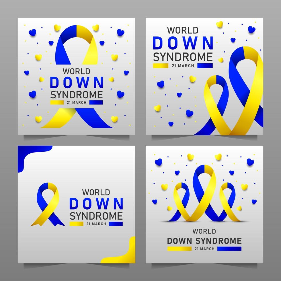 Afiche vectorial del día mundial del síndrome de down con cinta azul y amarilla. cartel social 21 de marzo día mundial del síndrome de down. vector