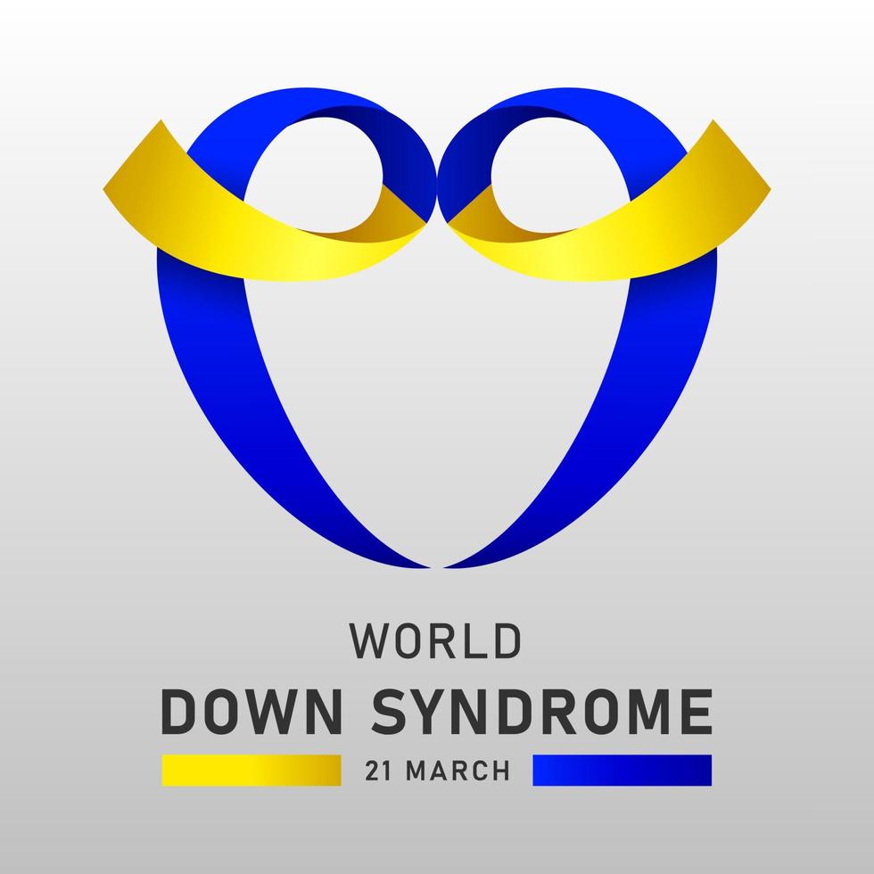 Afiche vectorial del día mundial del síndrome de down con cinta azul y amarilla. cartel social 21 de marzo día mundial del síndrome de down. vector