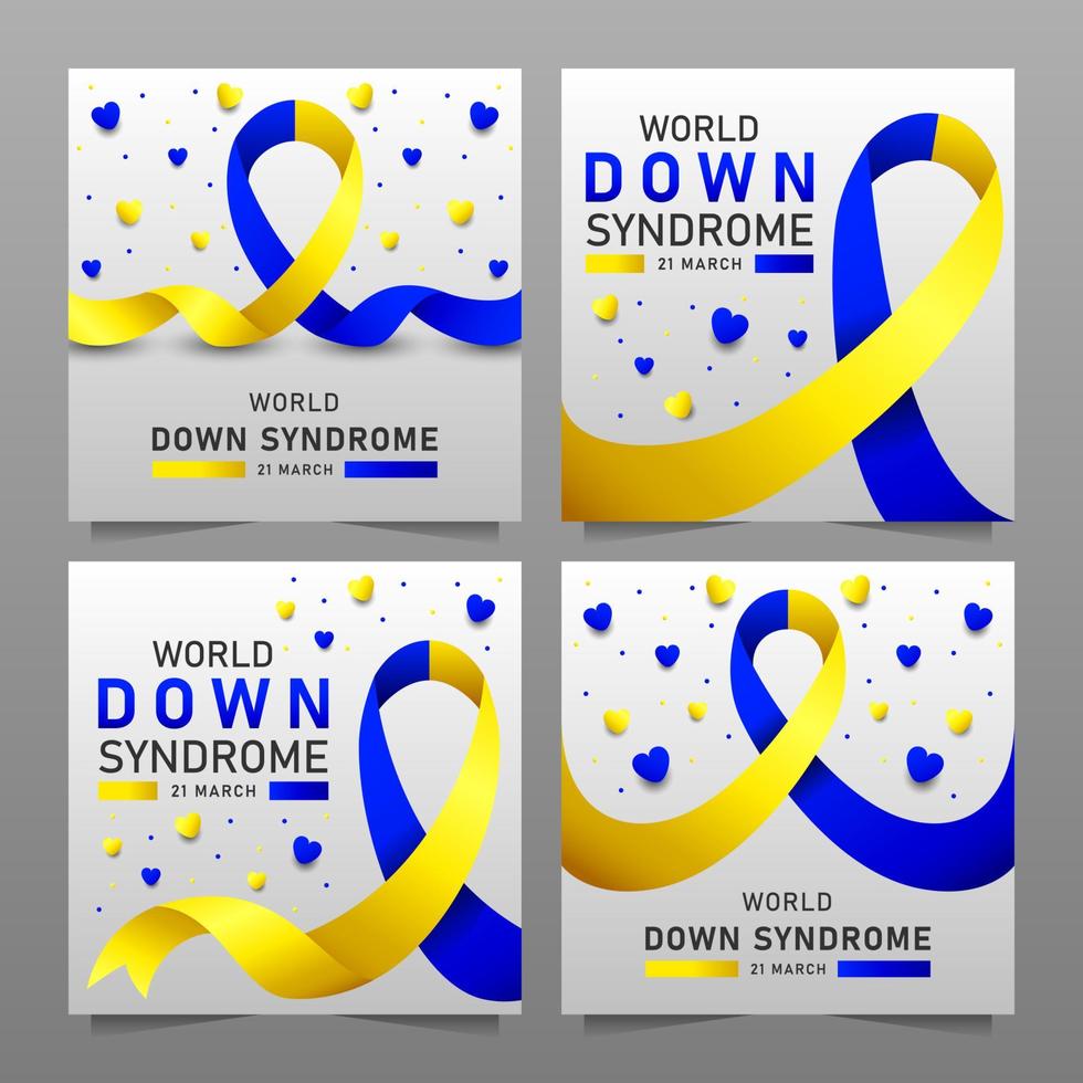 Down syndrome world day vector poster with blue and yellow ribbon. Social poster 21 March World Down Syndrome Day.
