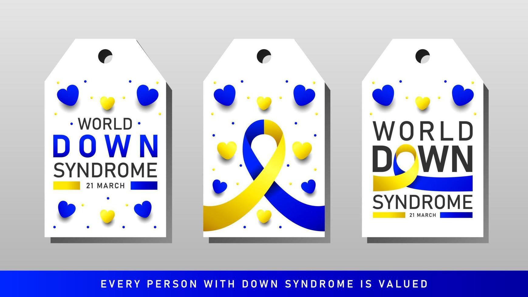 Down syndrome world day vector poster with blue and yellow ribbon. Social poster 21 March World Down Syndrome Day.