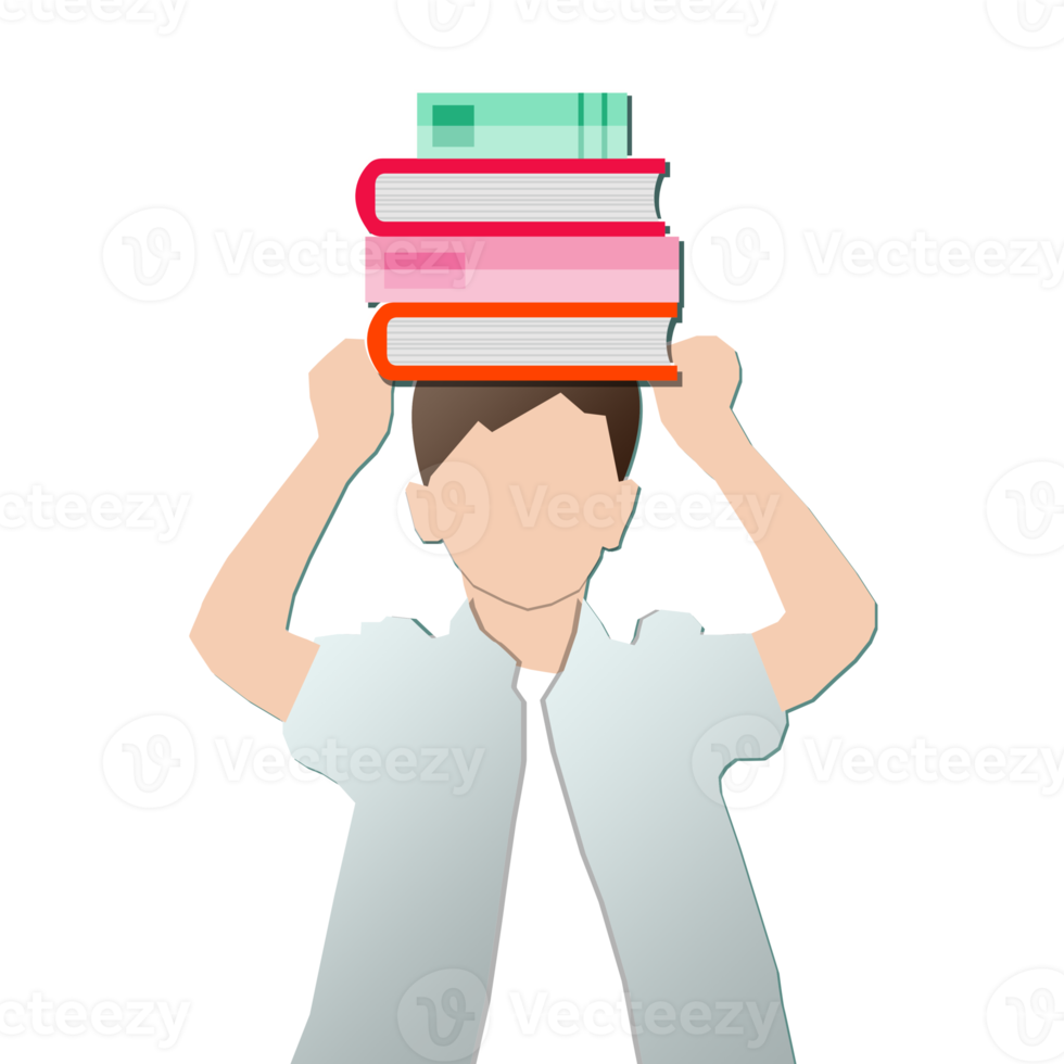 Boy holding stack of books png