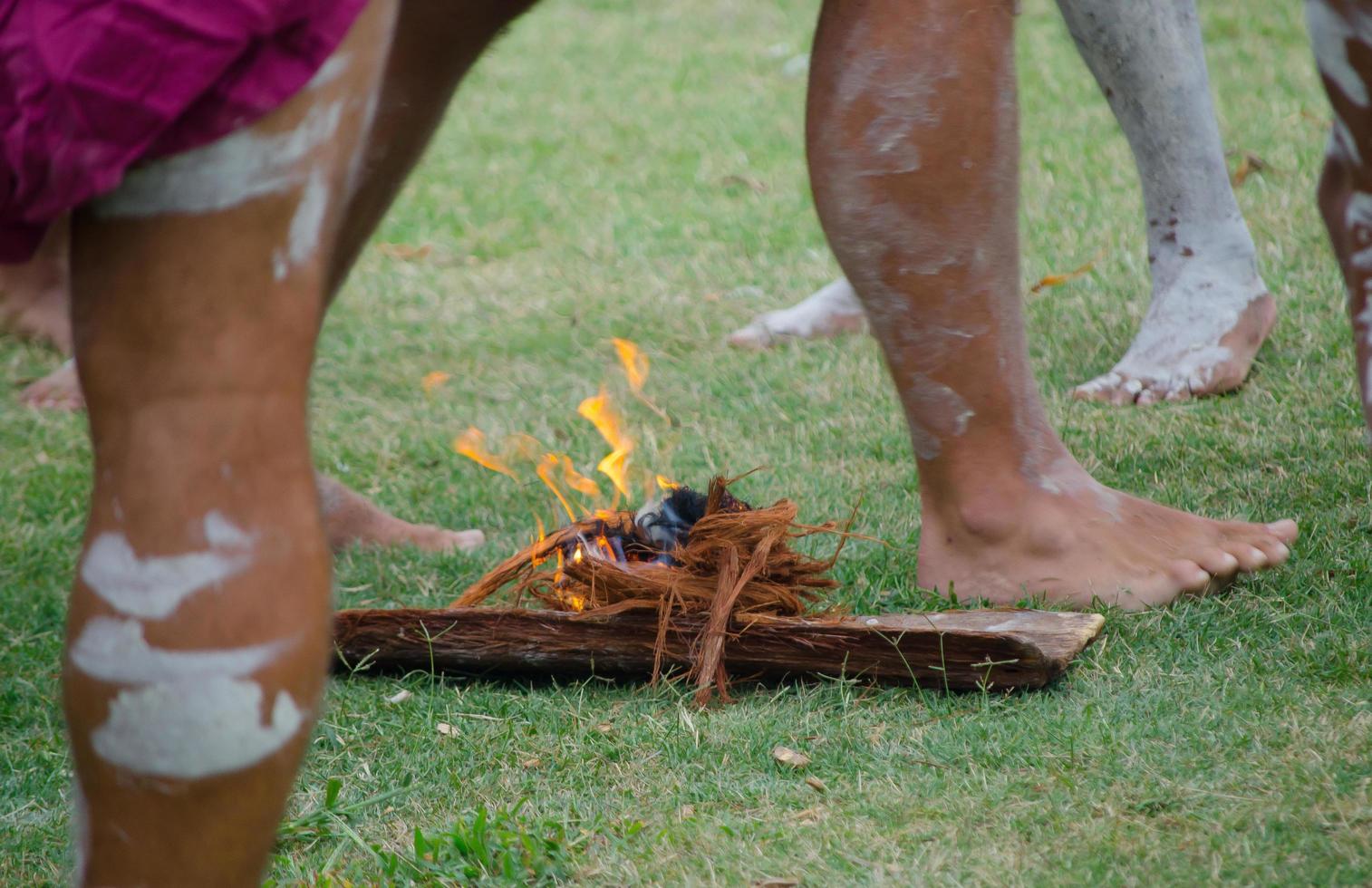 Smoking ceremony among Indigenous Australians burning plants. photo