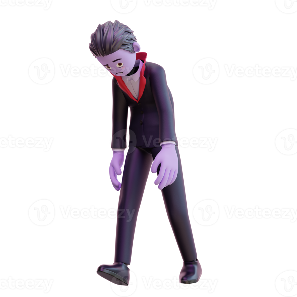 3d vampire character walk limp , Happy halloween. png