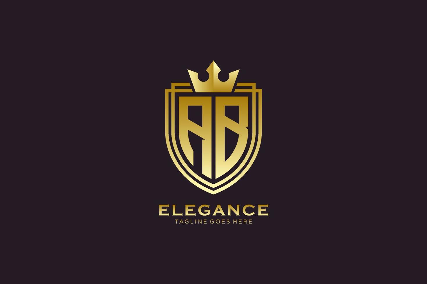 initial AB elegant luxury monogram logo or badge template with scrolls and royal crown - perfect for luxurious branding projects vector