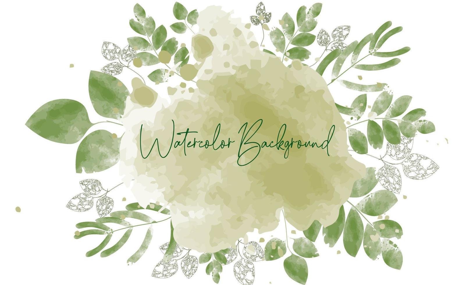 watercolor green leaves on splash background wedding or birthday invitation card template. Watercolor background with green leaves. Vector illustration