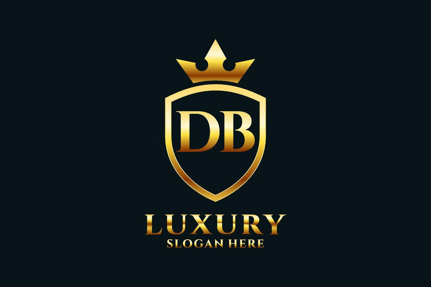 initial DB elegant luxury monogram logo or badge template with scrolls and royal crown - perfect for luxurious branding projects vector