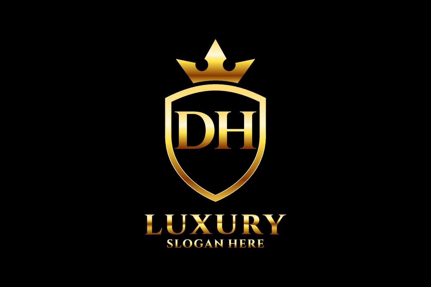 logotipo de monograma de lujo inicial dh elegante o plantilla de placa con pergaminos y corona real - perfecto para proyectos de marca de lujo vector