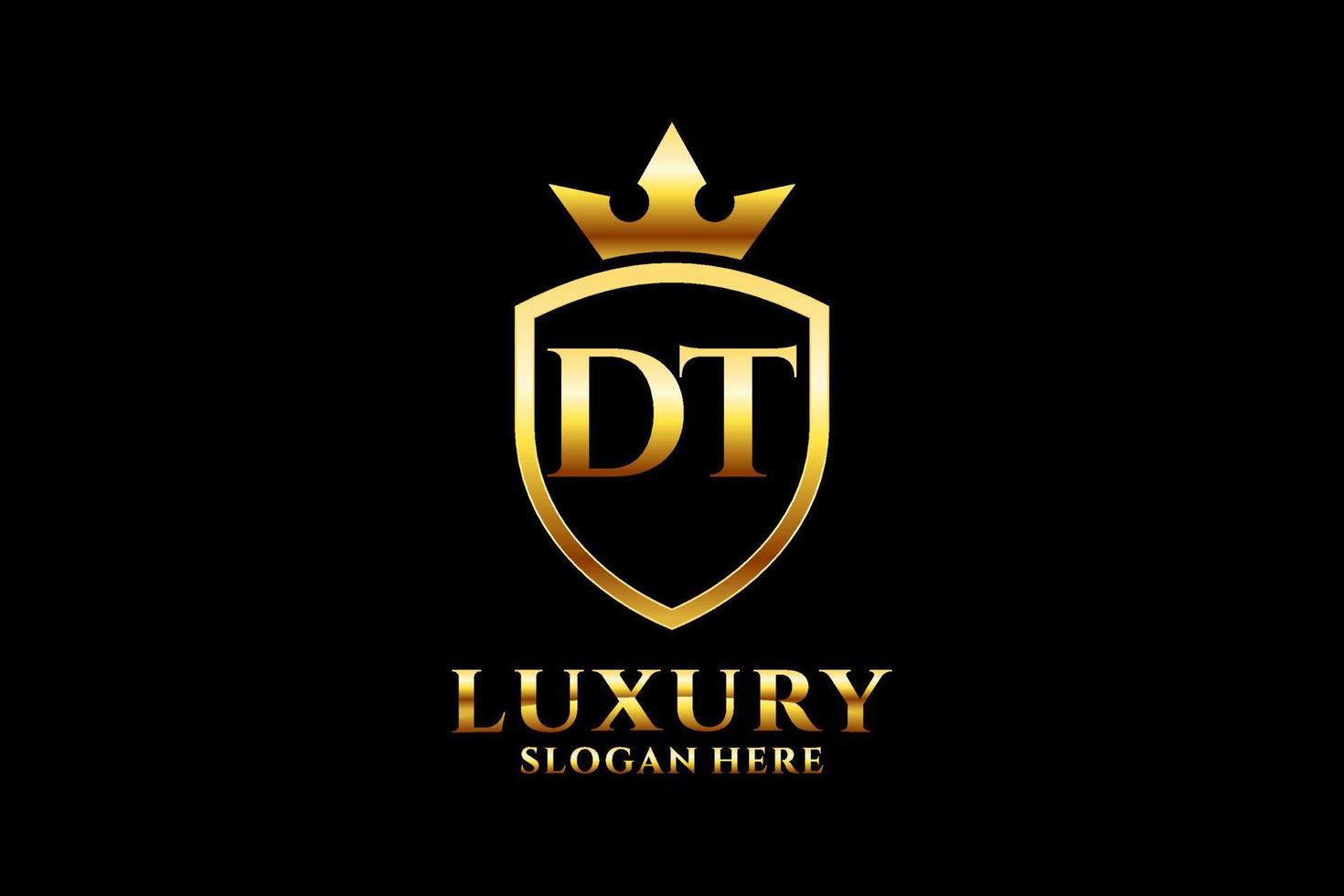 initial DT elegant luxury monogram logo or badge template with scrolls and royal crown - perfect for luxurious branding projects vector
