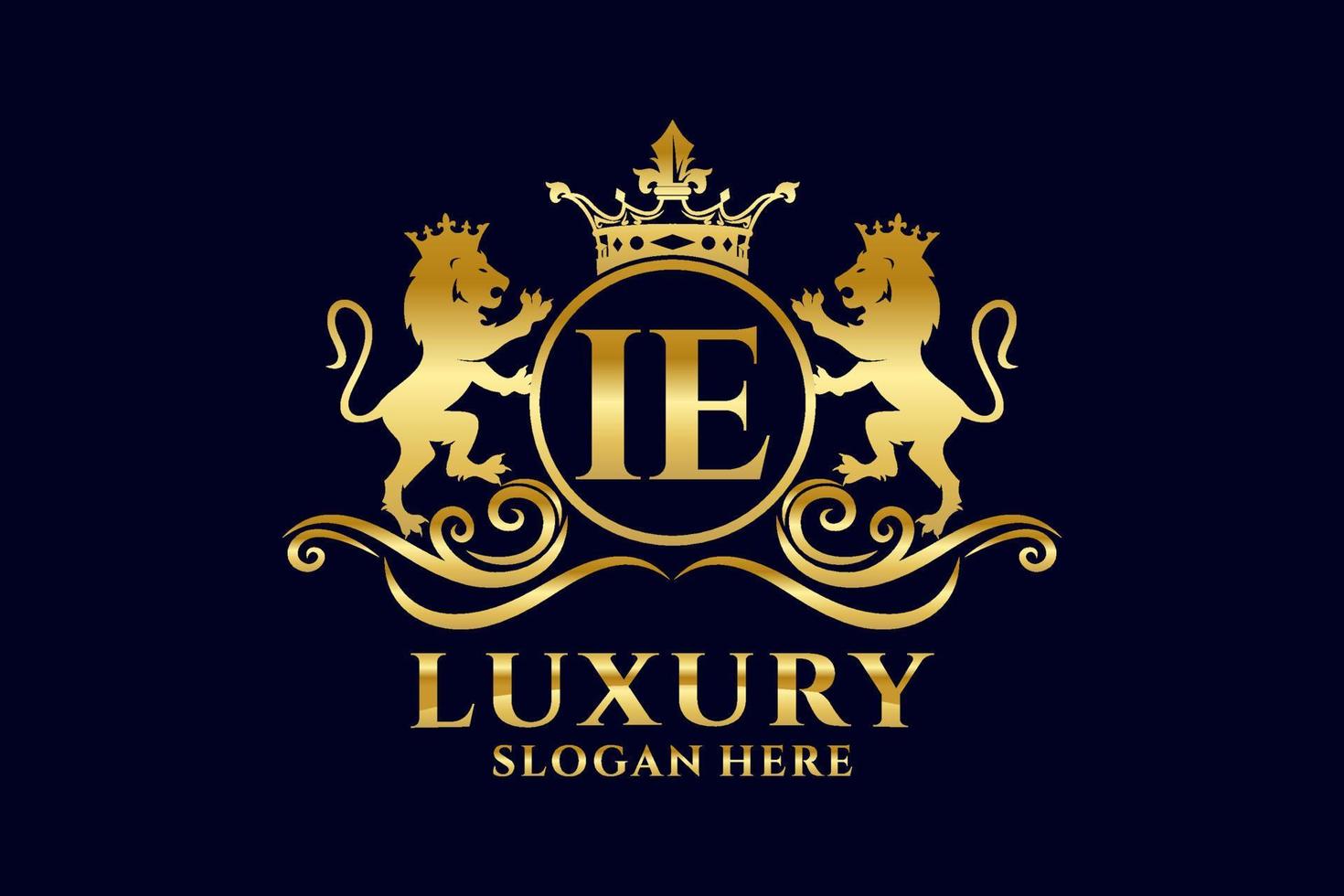 Initial IE Letter Lion Royal Luxury Logo template in vector art for luxurious branding projects and other vector illustration.