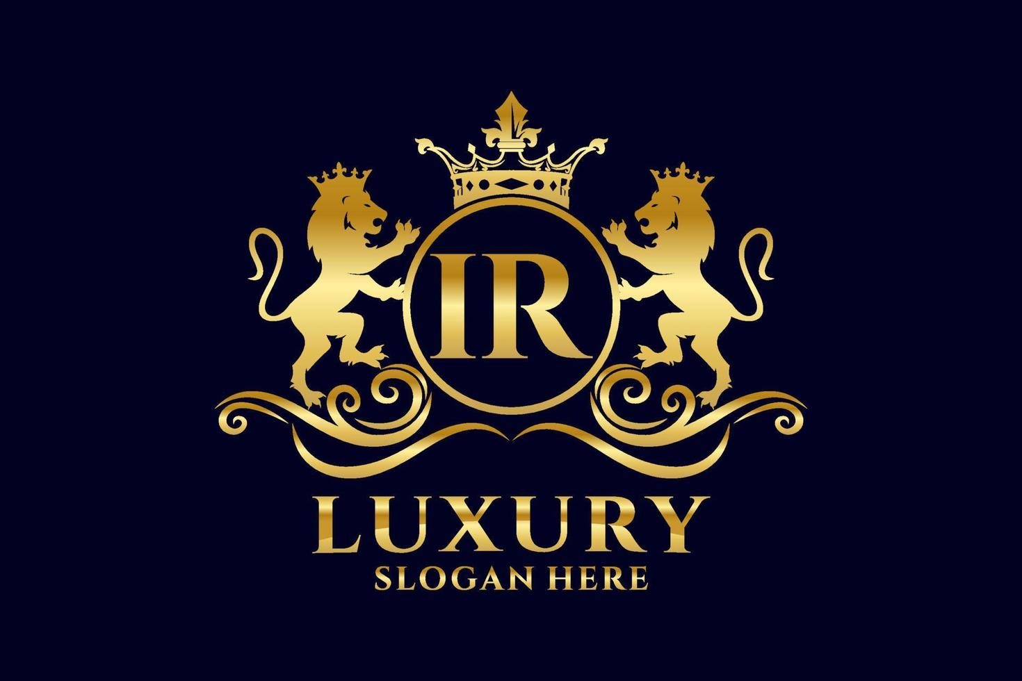 Initial IR Letter Lion Royal Luxury Logo template in vector art for luxurious branding projects and other vector illustration.