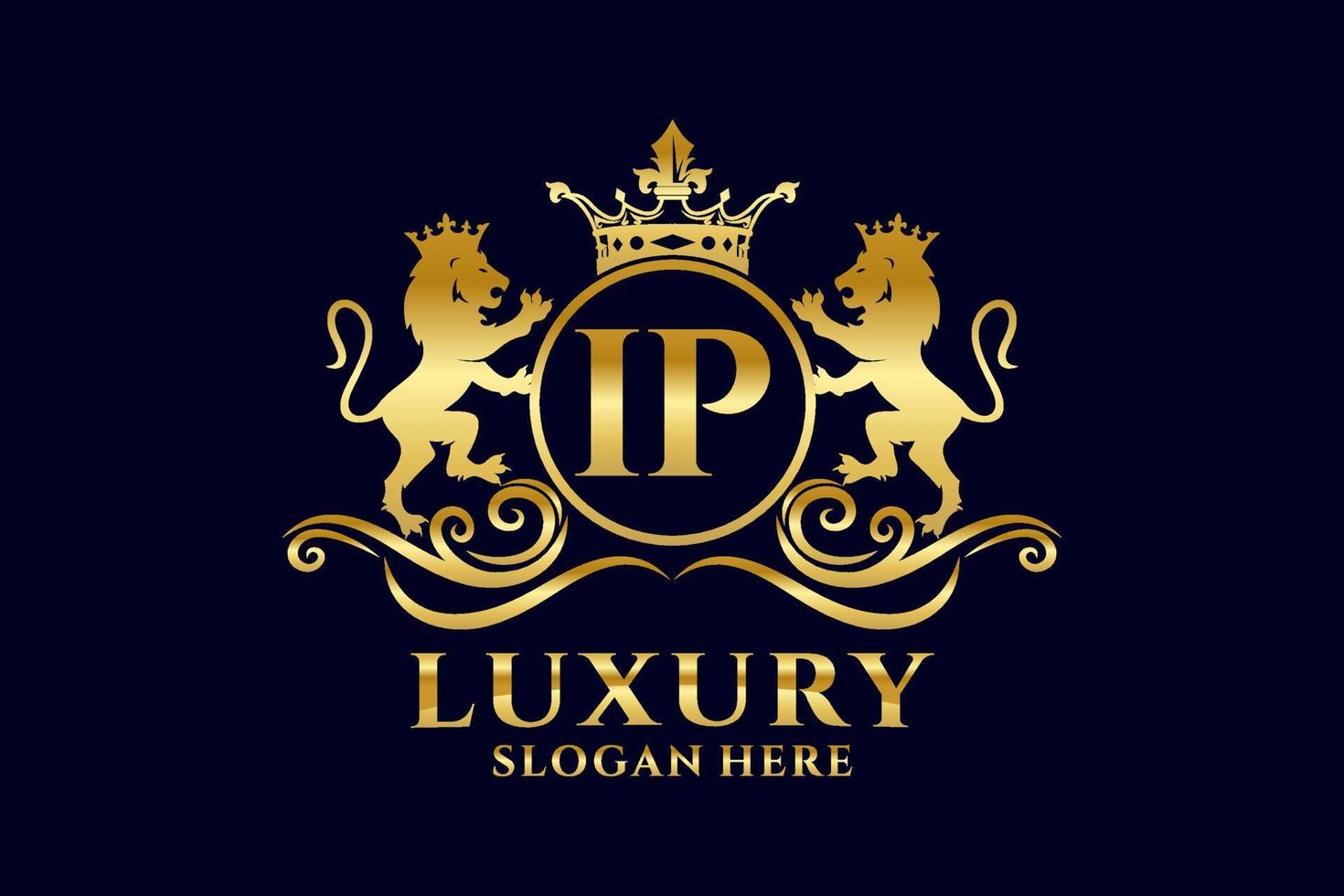 Initial IP Letter Lion Royal Luxury Logo template in vector art for luxurious branding projects and other vector illustration.