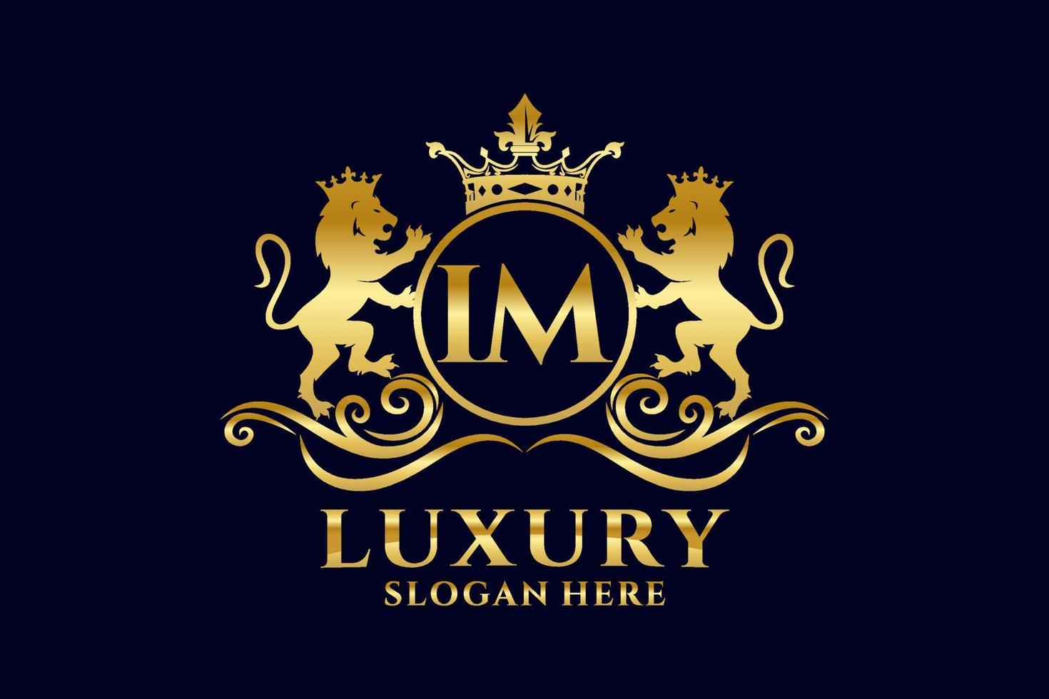 Initial IM Letter Lion Royal Luxury Logo template in vector art for luxurious branding projects and other vector illustration.