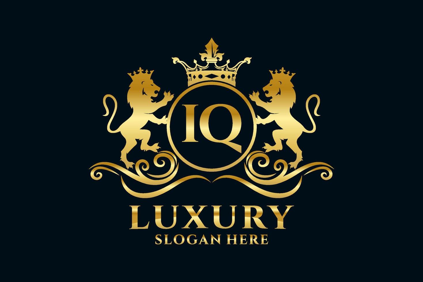 Initial IQ Letter Lion Royal Luxury Logo template in vector art for luxurious branding projects and other vector illustration.