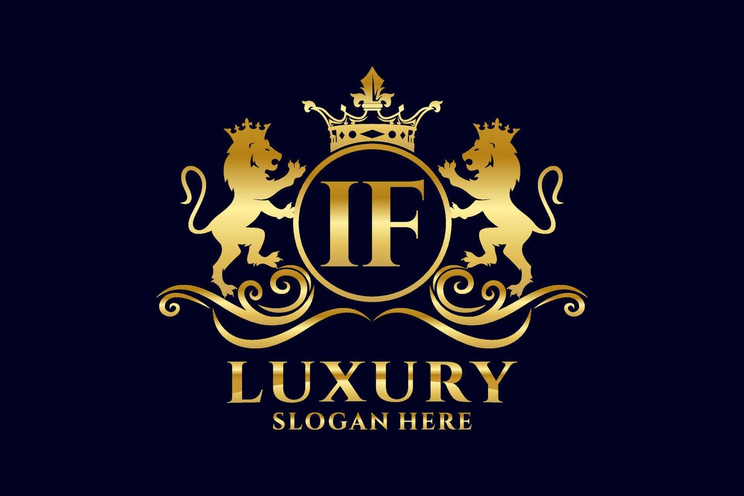 Initial IF Letter Lion Royal Luxury Logo template in vector art for luxurious branding projects and other vector illustration.