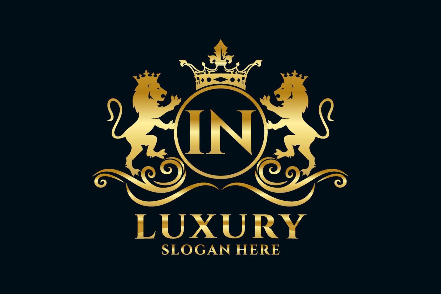 Initial IN Letter Lion Royal Luxury Logo template in vector art for luxurious branding projects and other vector illustration.