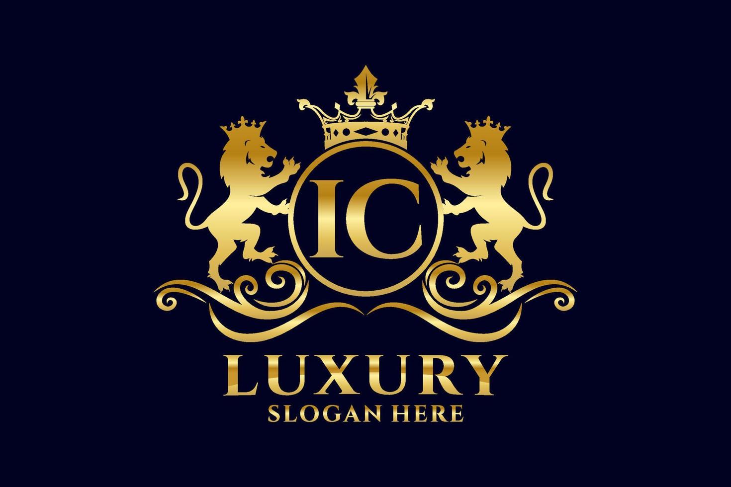 Initial IC Letter Lion Royal Luxury Logo template in vector art for luxurious branding projects and other vector illustration.