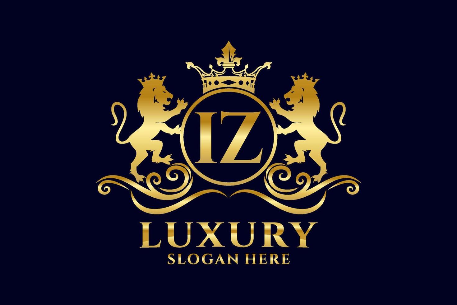 Initial IZ Letter Lion Royal Luxury Logo template in vector art for luxurious branding projects and other vector illustration.