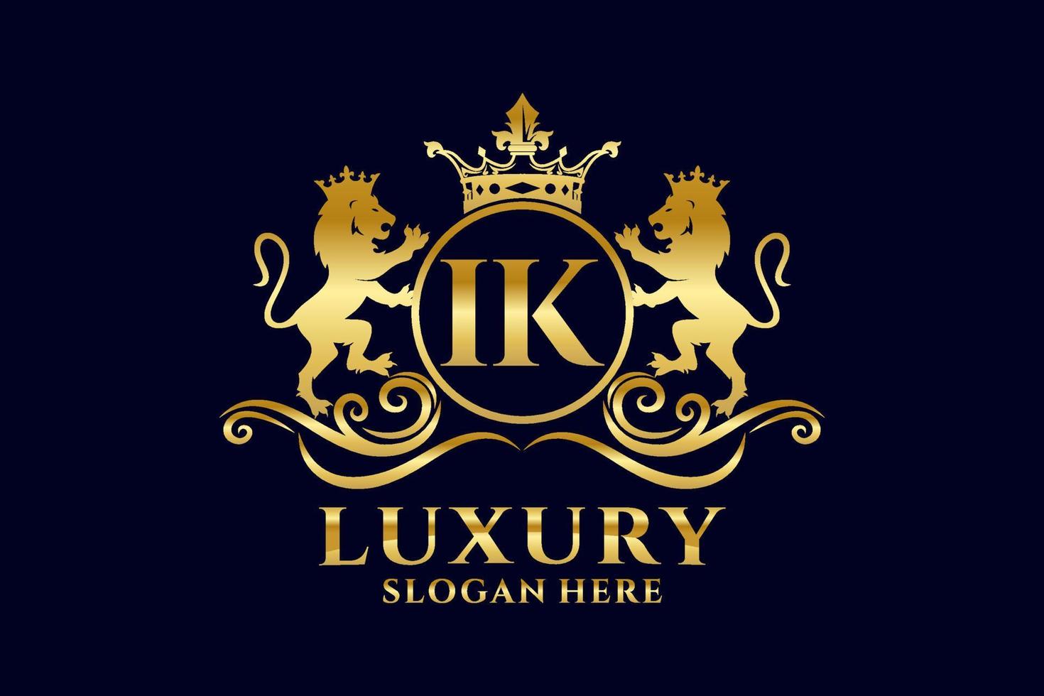 Initial IK Letter Lion Royal Luxury Logo template in vector art for luxurious branding projects and other vector illustration.