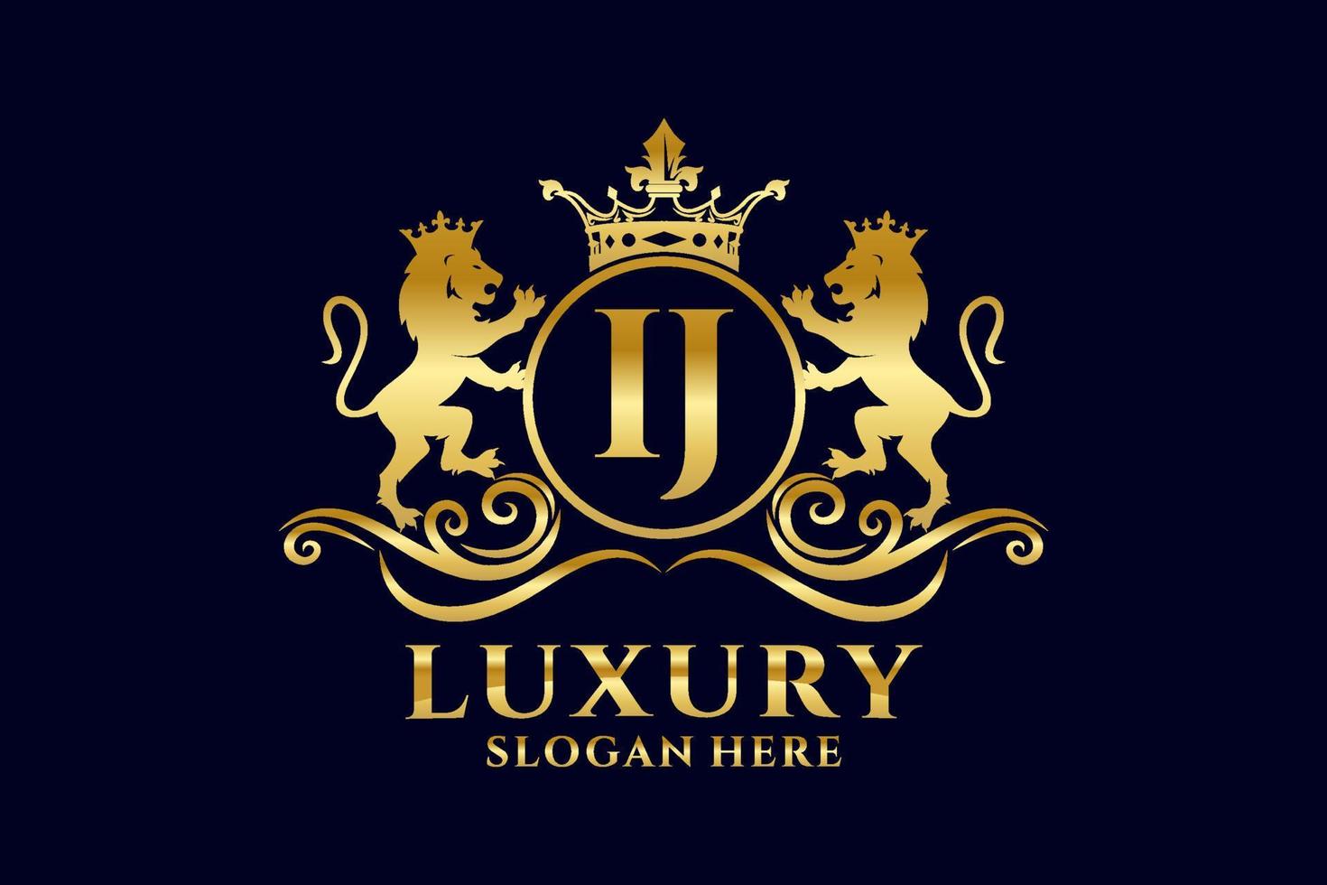 Initial IJ Letter Lion Royal Luxury Logo template in vector art for luxurious branding projects and other vector illustration.