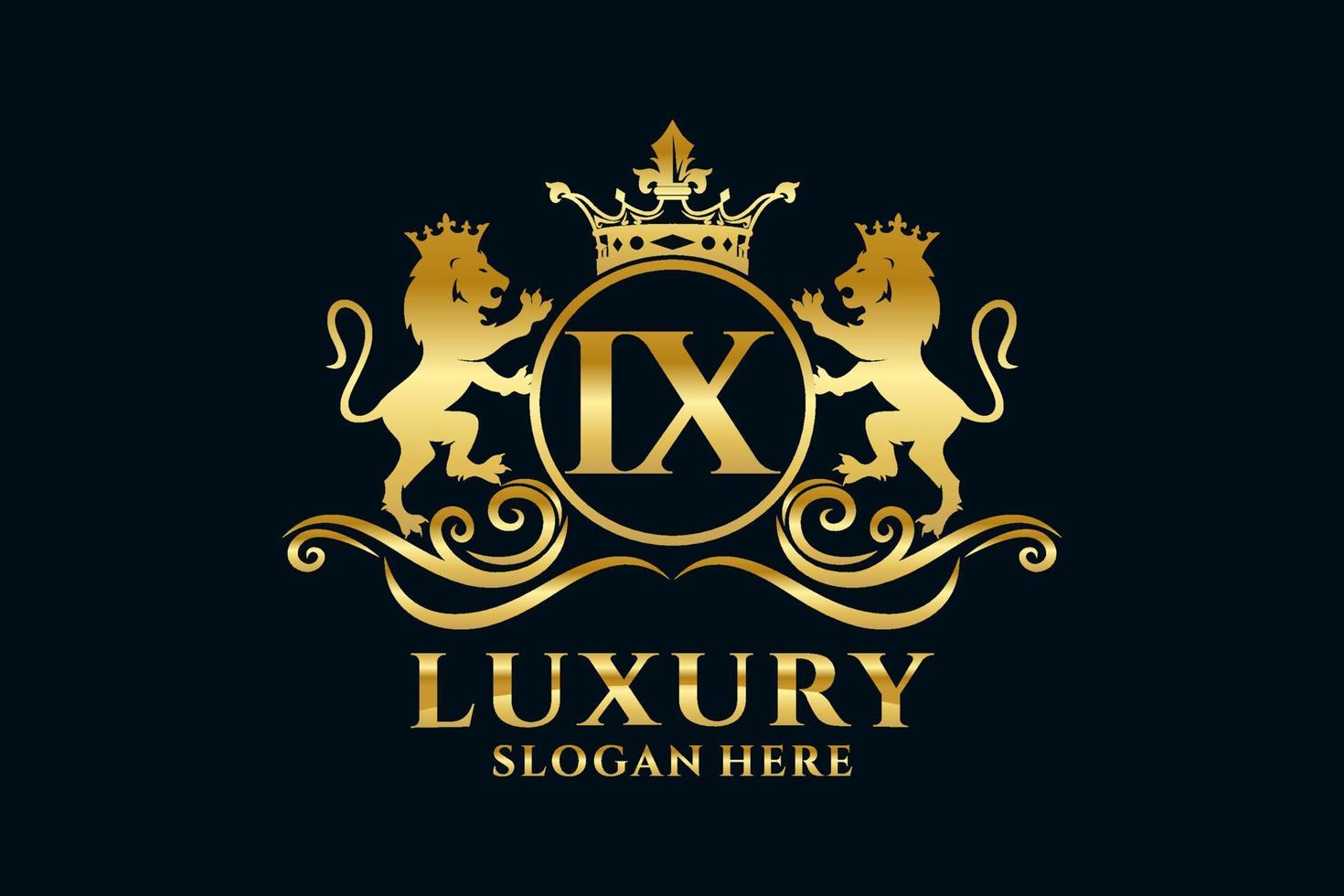 Initial IX Letter Lion Royal Luxury Logo template in vector art for luxurious branding projects and other vector illustration.