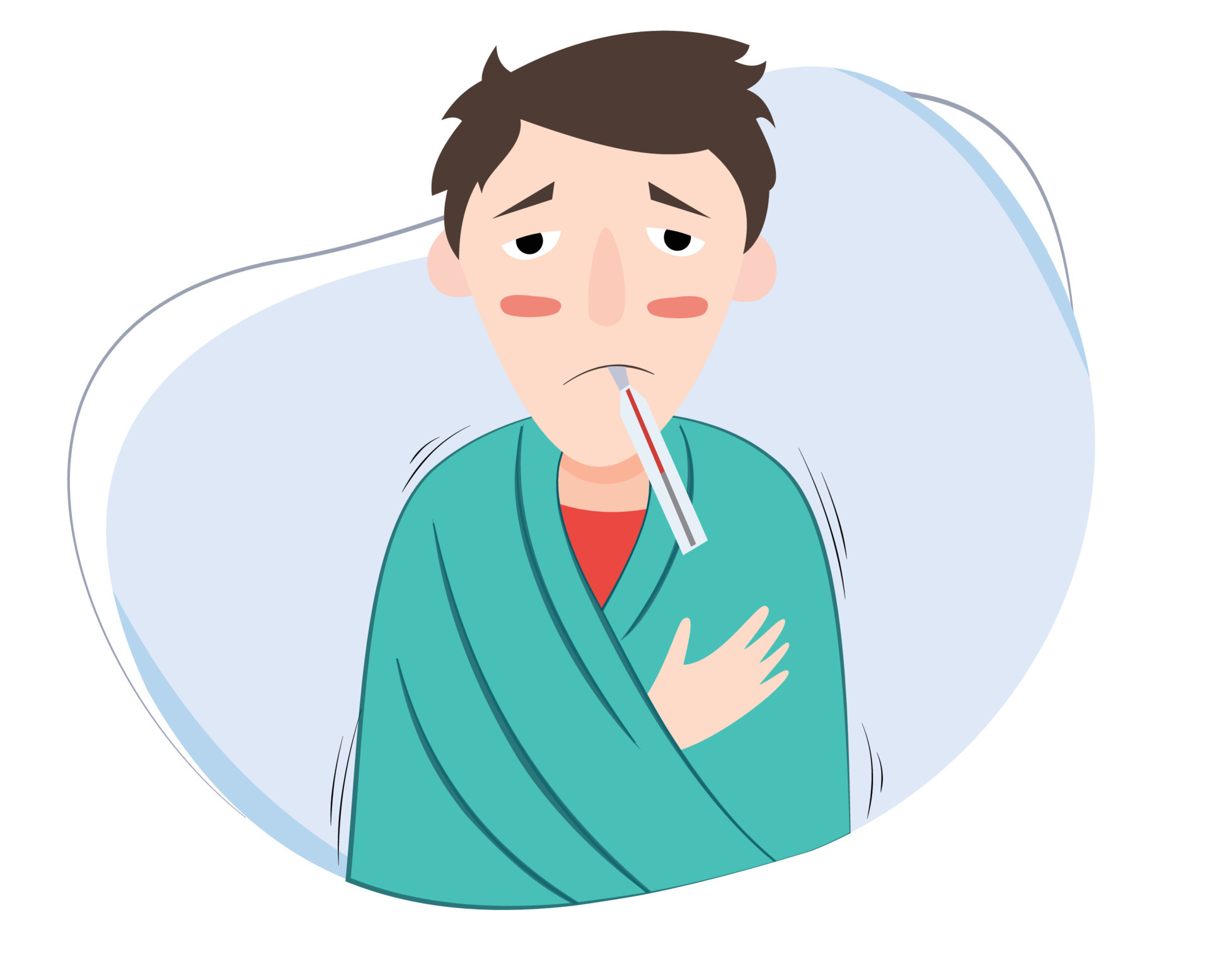 Illustration Of Sick Person With Fever Using Blanket And Thermometer In pinterest