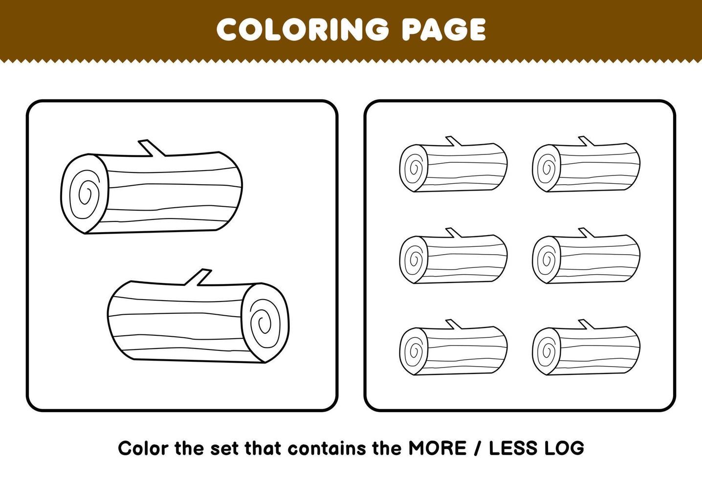 juego educativo para niños página para colorear más o menos imagen de  dibujos animados lindo tronco de madera conjunto de arte de línea hoja de  trabajo de granja imprimible 12595384 Vector en