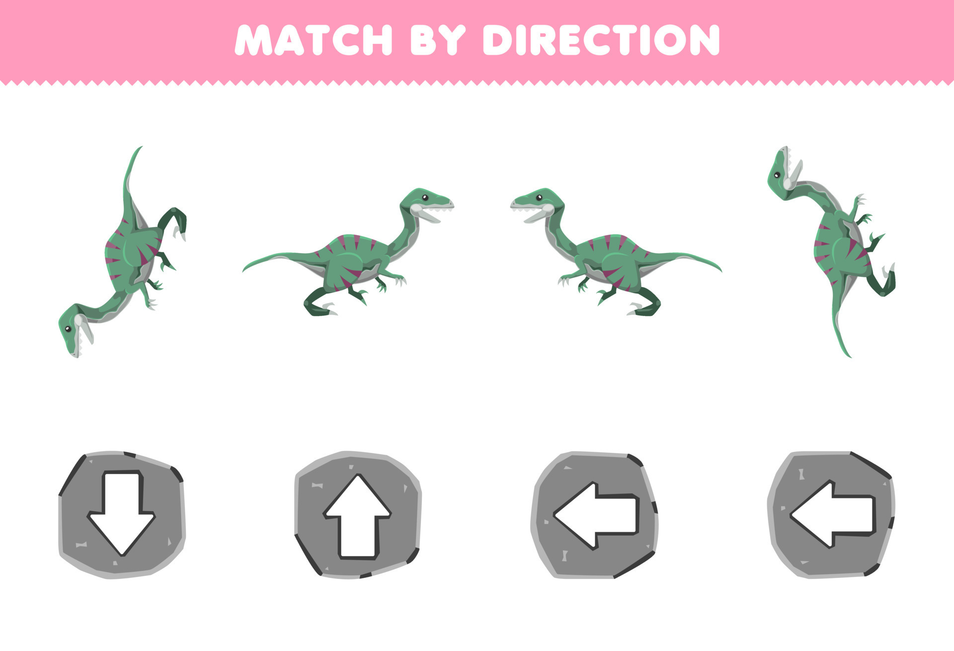 Education game for children match by direction left right up or down orientation of cute cartoon velociraptor printable prehistoric dinosaur worksheet 12595901 Vector Art at Vecteezy Education game for children match by direction left right up or down orientation of cute cartoon velociraptor printable prehistoric dinosaur worksheet 12595901 Vector Art at Vecteezy
