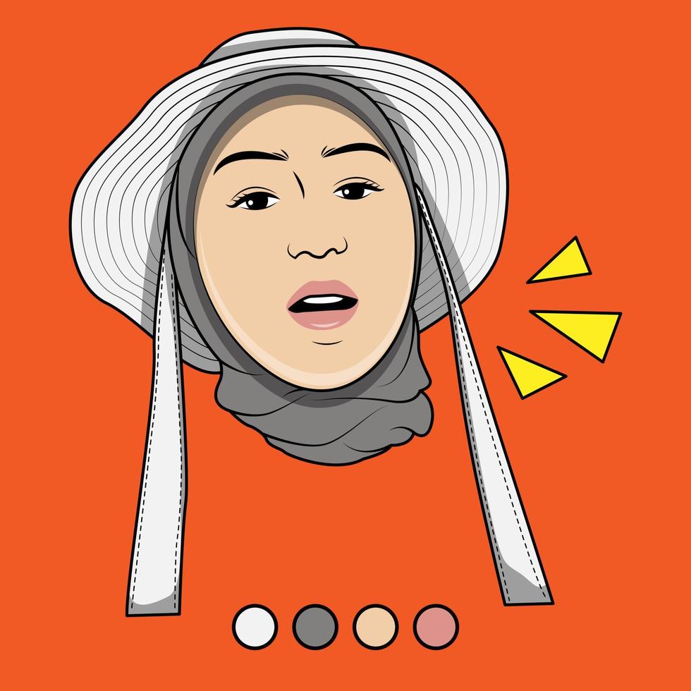 ilustración vectorial de la cara de una chica musulmana en una capucha con un sombrero con una expresión graciosa vector