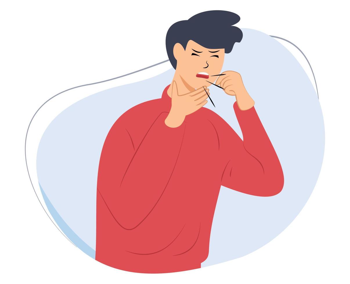 illustration of a sick man coughing and holding his neck vector