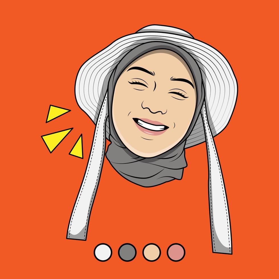 vector illustration of face of a Muslim girl in a hood with a hat with a funny expression