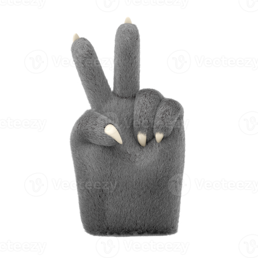 3d furry wolf hands in plastic cartoon style. png