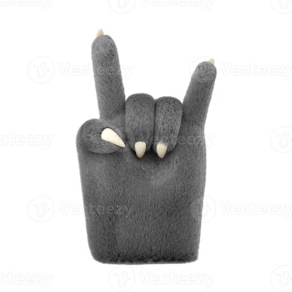 3d furry wolf hands set in plastic cartoon style. png