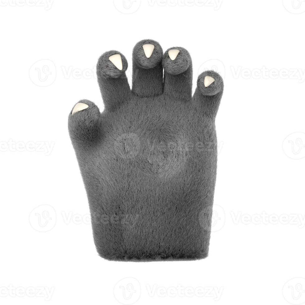 3d furry wolf hands in plastic cartoon style. Catch fingers  gesture. Werewolf monster Halloween character palms. High quality isolated render png