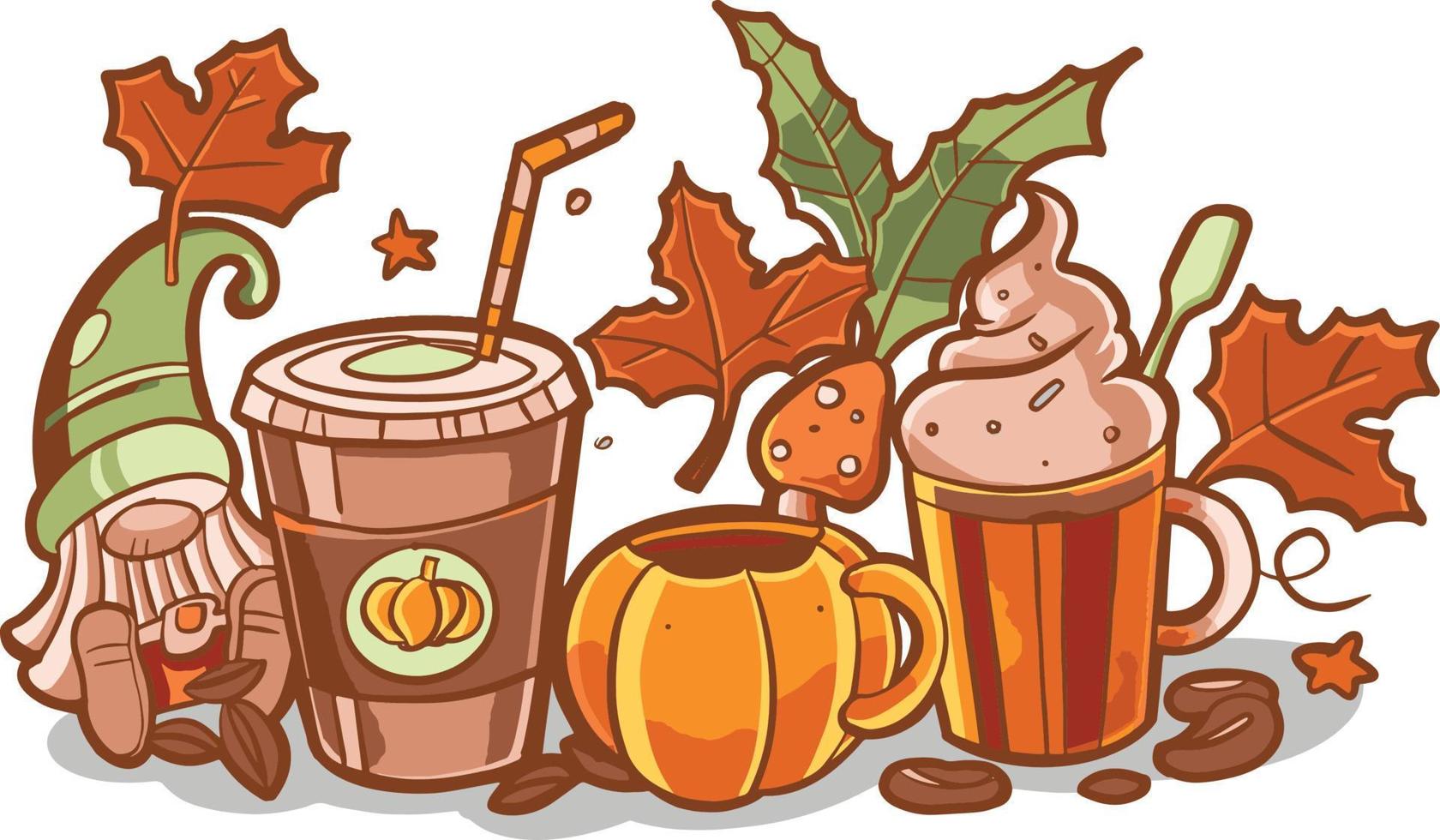 Autumn coffee gnome fall thanksgiving vector