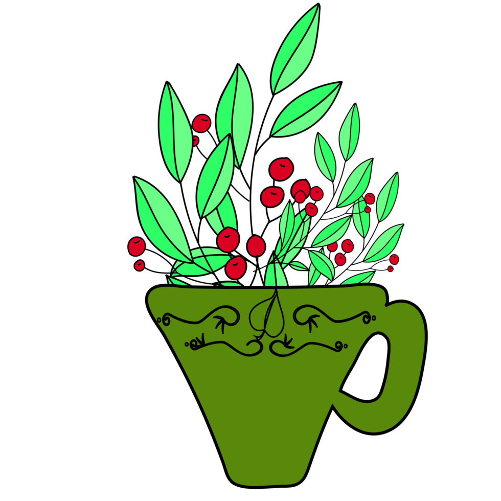 Cup with flowers and floral elements png