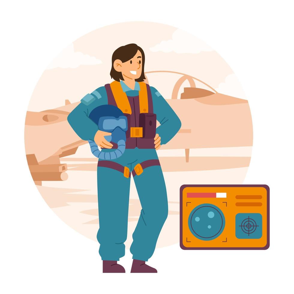 Female Jet Fighter Pilot Character vector